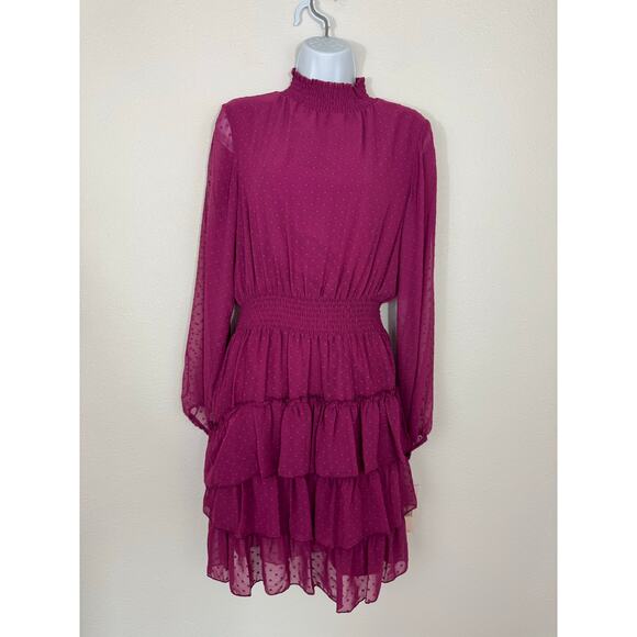 Nanette Nanette Lepore Raspberry Swiss Dot Tiered Dress NWT Size 8 - Picture 1 of 10